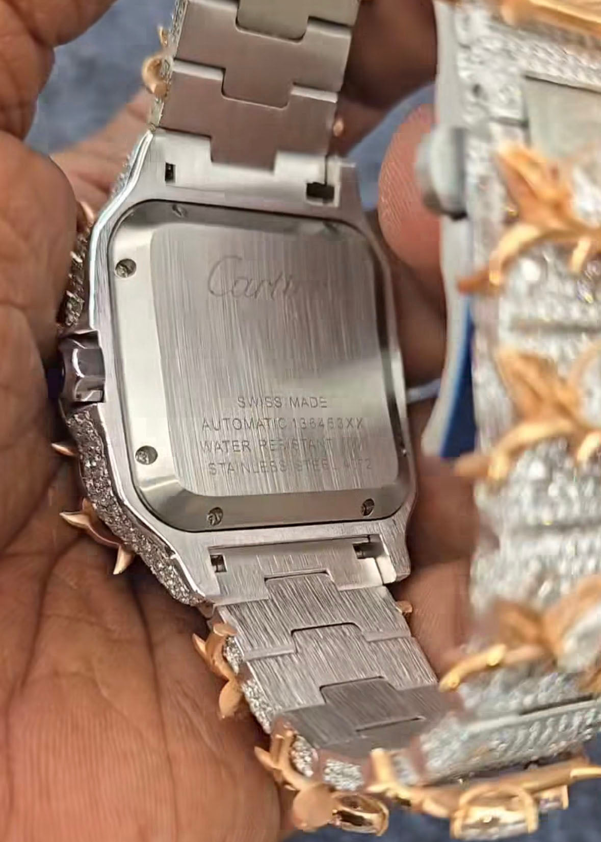 Cartier Santos “Thorns” – Rose Gold & Silver Iced - Out