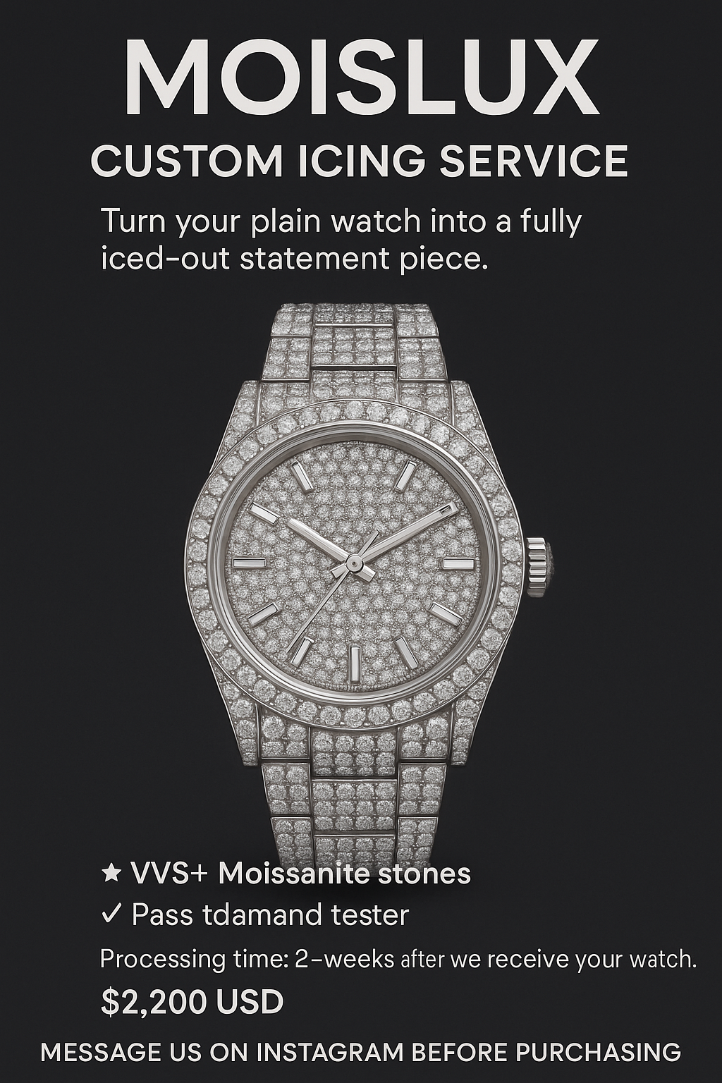Custom moissanite watch service