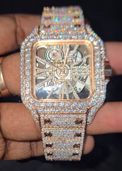 Cartier Santos Skeleton – Rose Gold Iced - Out