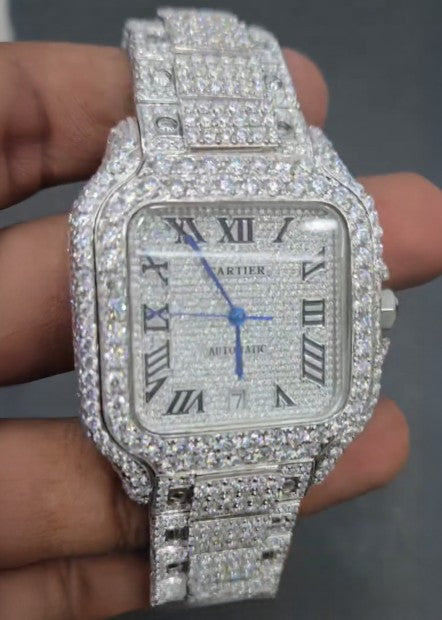 Cartier Santos – Blue Hands Iced Out