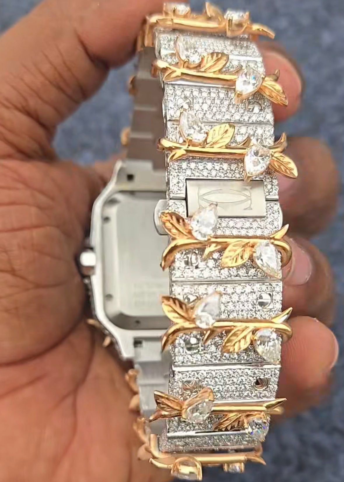 Cartier Santos “Thorns” – Rose Gold & Silver Iced - Out