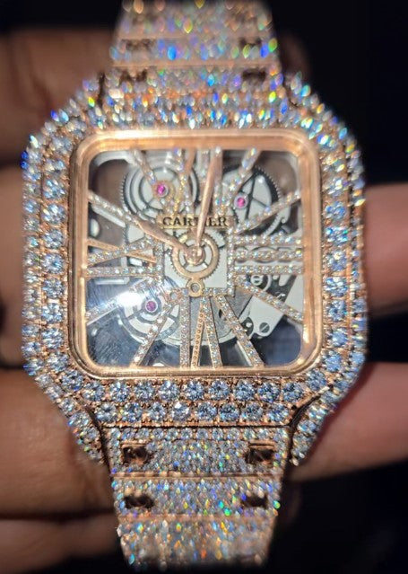 Cartier Santos Skeleton – Rose Gold Iced - Out