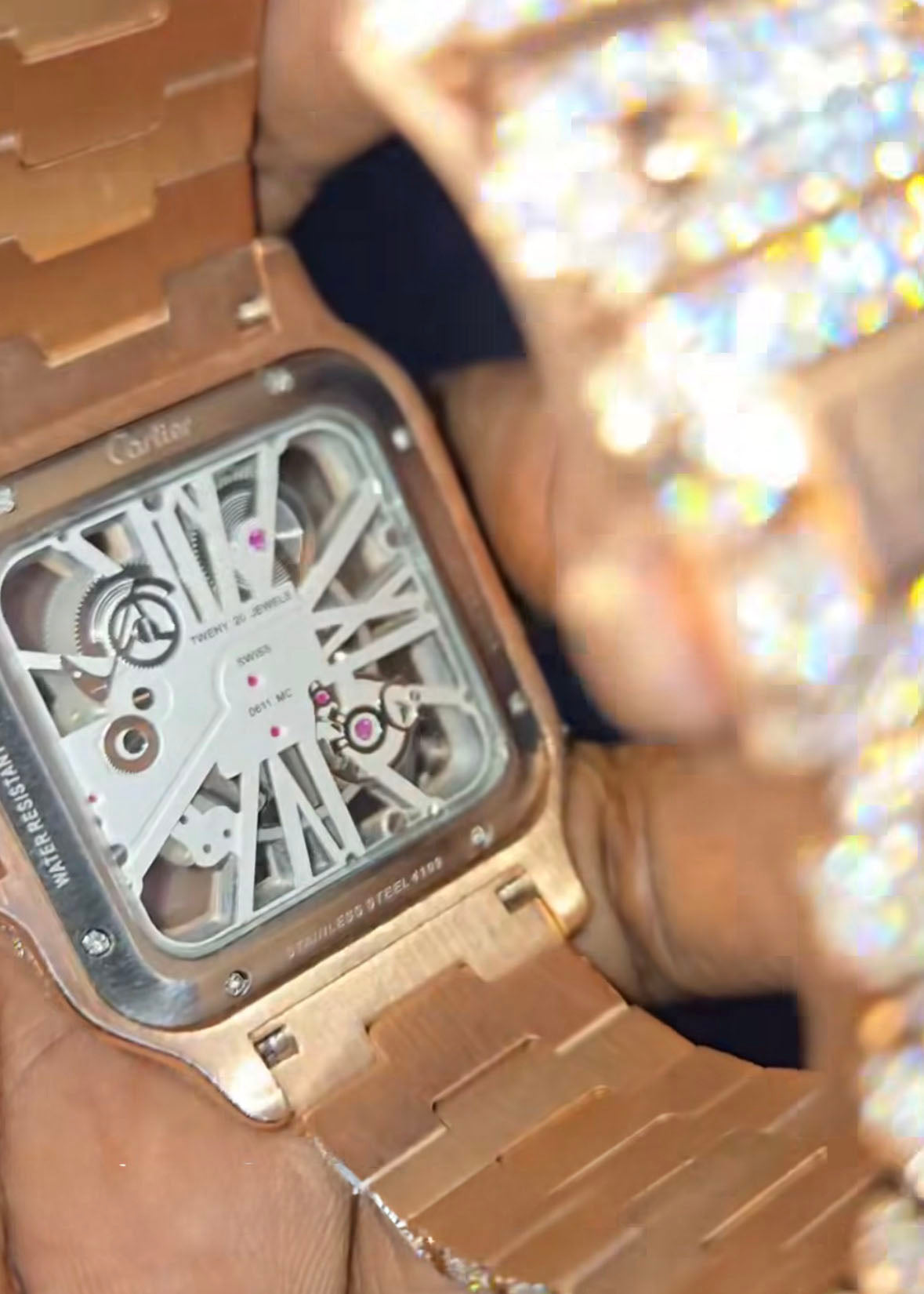 Cartier Santos Skeleton – Rose Gold Iced - Out
