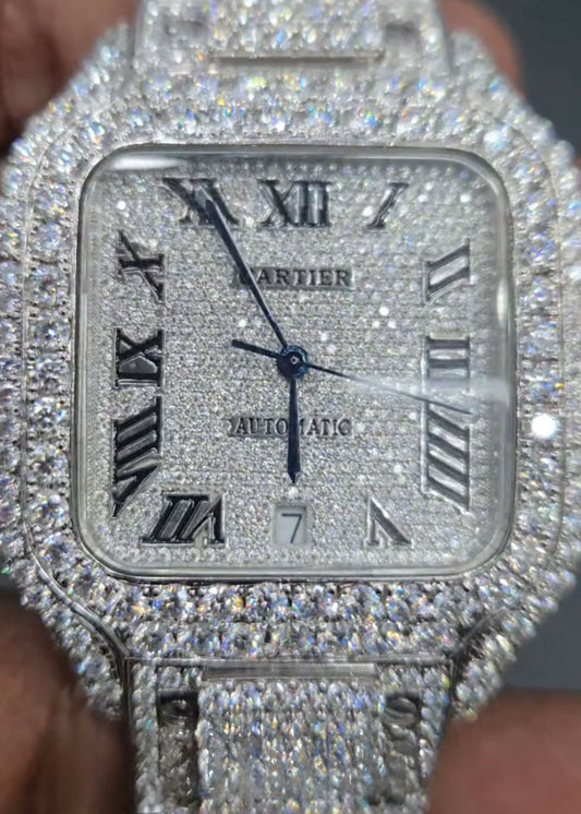 Cartier Santos – Blue Hands Iced Out