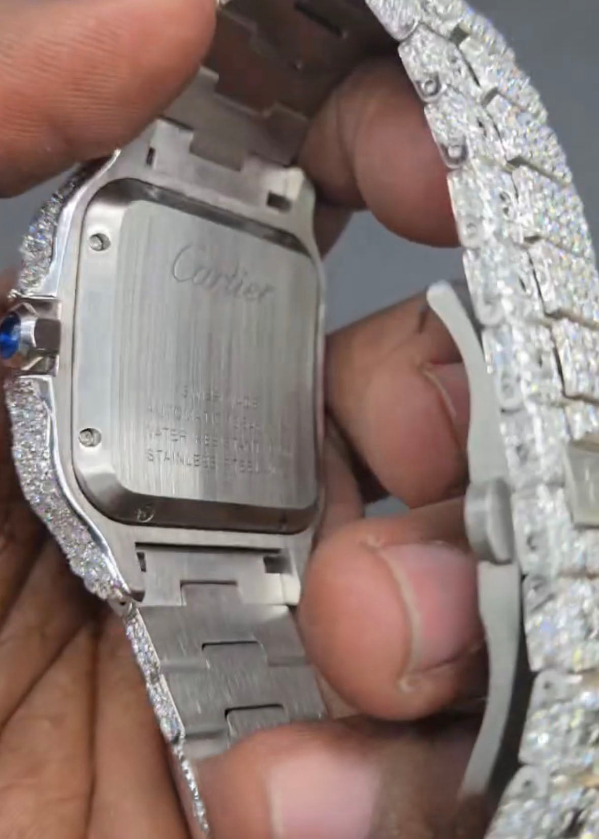 Cartier Santos – Blue Hands Iced Out