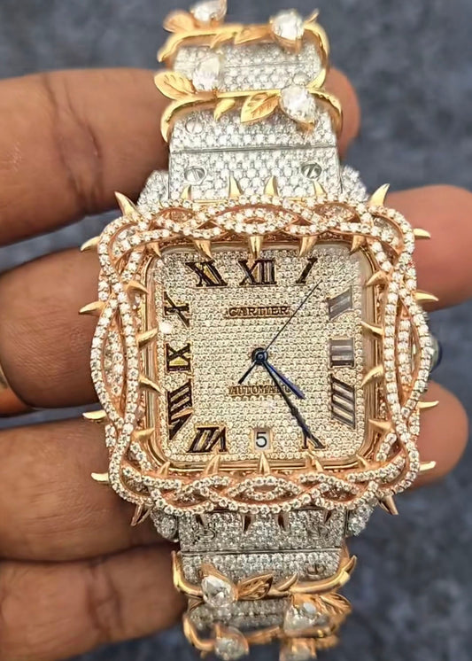 Cartier Santos “Thorns” – Rose Gold & Silver Iced - Out