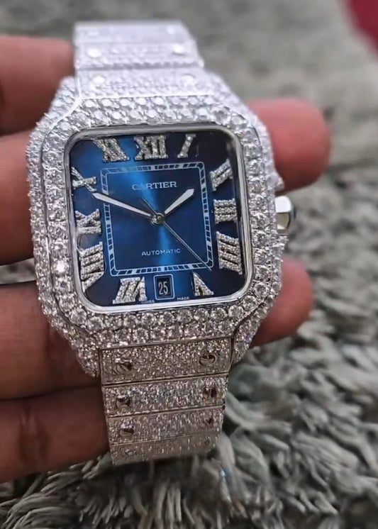 Cartier Santos – Blue Dial Iced-Out